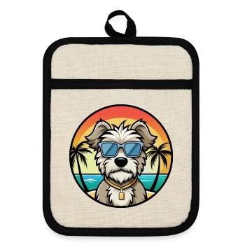 Dandie Dinmont Terrier Hunderasse Cartoon Beach - Topflappen mit Gummirückseite - Leinen/Schwarz  - Vorne