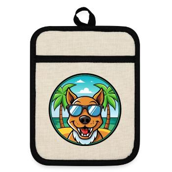 Drever Hunderasse Cartoon Sonnenbrille Strand - Topflappen mit Gummirückseite - Leinen/Schwarz  - Vorne