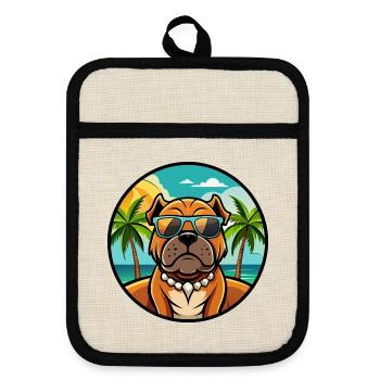Dogue De Bordeaux Chien Race Dessin Animé Lunettes De Soleil Plage - Maniques avec dos en caoutchouc - lin/noir  - Devant