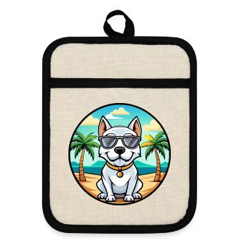 Dogue Argentino Chien Race Dessin Animé Lunettes De Soleil Plage - Maniques avec dos en caoutchouc - lin/noir  - Devant
