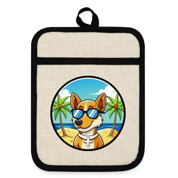 Lunettes de soleil danoises suédoises de race de chien de ferme de dessin animé - Maniques avec dos en caoutchouc - lin/noir  - Devant