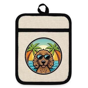 Lockig Beschichtet Retriever Hunderasse Cartoon Strand - Topflappen mit Gummirückseite - Leinen/Schwarz  - Vorne