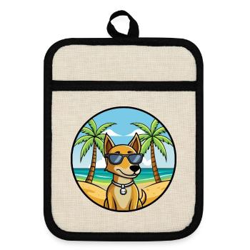Kretischer Hund Hund Rasse Cartoon Sonnenbrille Strand - Topflappen mit Gummirückseite - Leinen/Schwarz  - Vorne