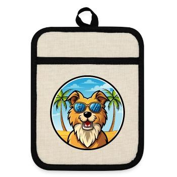 Kroatischer Schäferhund Rasse Cartoon Sonnenbrille Strand - Topflappen mit Gummirückseite - Leinen/Schwarz  - Vorne