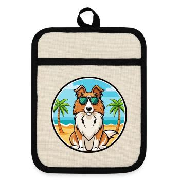 Collie Dog Breed Cartoon Sunglasses Beach - Pot holders with rubber back - linen/black  - Front