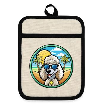 Corded Poodle Hunderasse Cartoon Sonnenbrille Strand - Topflappen mit Gummirückseite - Leinen/Schwarz  - Vorne