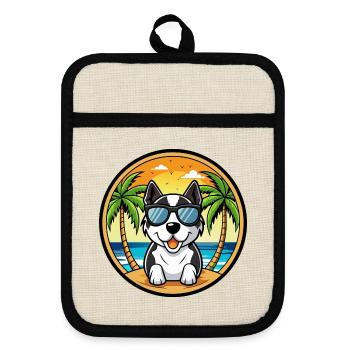 Cierny Sery Dog Breed Cartoon Sunglasses Beach - Pot holders with rubber back - linen/black  - Front
