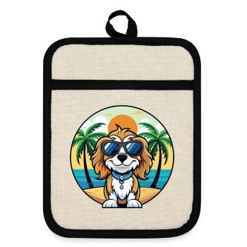 Cavalier Hund Rasse Cartoon Sonnenbrille Strand - Topflappen mit Gummirückseite - Leinen/Schwarz  - Vorne