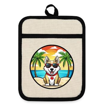 Kanadischer Labrador Husky Hunderasse Cartoon Beach - Topflappen mit Gummirückseite - Leinen/Schwarz  - Vorne