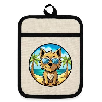 Cairn Terrier Hund Rasse Cartoon Sonnenbrille Strand - Topflappen mit Gummirückseite - Leinen/Schwarz  - Vorne
