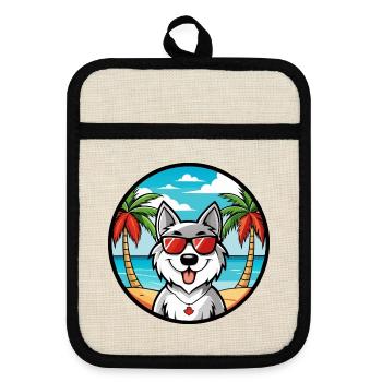 Canadian Eskimo Dog Breed Cartoon Sunglasses Beach - Pot holders with rubber back - linen/black  - Front
