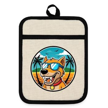 Bruno Jura Hound Hunderasse Cartoon Sonnenbrille Strand - Topflappen mit Gummirückseite - Leinen/Schwarz  - Vorne