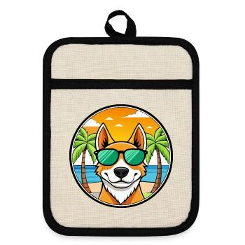 Brittany Dog Breed Cartoon Sunglasses Beach - Pot holders with rubber back - linen/black  - Front