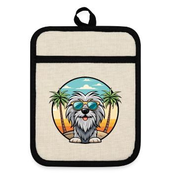 Bergamasco Chien de berger Race Dessin animé Lunettes de soleil Plage - Maniques avec dos en caoutchouc - lin/noir  - Devant