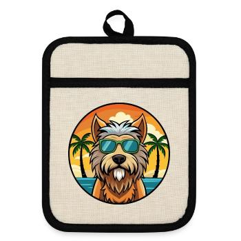 Briard Dog Breed Cartoon Sunglasses Beach - Pot holders with rubber back - linen/black  - Front