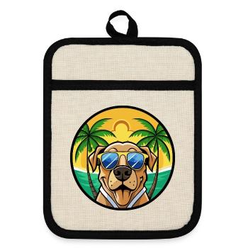 Brazilian Mastiff Dog Breed Cartoon Sunglass Beach - Pot holders with rubber back - linen/black  - Front