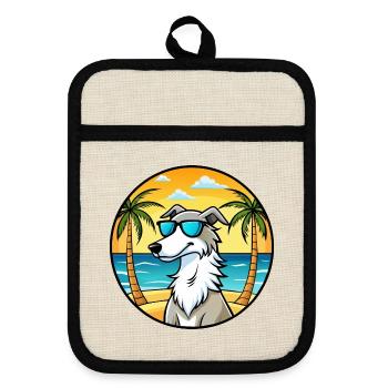 Borzoi Dog Breed Cartoon Sunglasses Beach - Pot holders with rubber back - linen/black  - Front