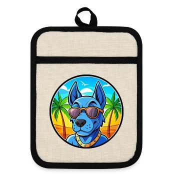 Blaue thailändische Ridgeback Hunderasse Cartoon Sonnenbrille - Topflappen mit Gummirückseite - Leinen/Schwarz  - Vorne