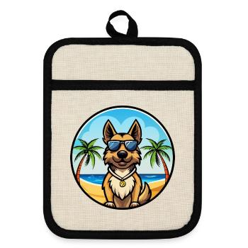 Bohemian Shepherd Dog Breed Cartoon Sunglass Beach - Pot holders with rubber back - linen/black  - Front