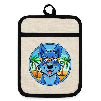 Blauer Paul Terrier Hund Rasse Cartoon Sonnenbrille Strand - Topflappen mit Gummirückseite - Leinen/Schwarz  - Vorne