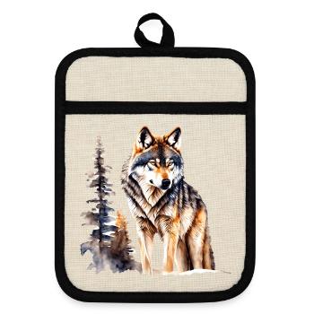 Wolf - Topflappen mit Gummirückseite - Leinen/Schwarz  - Vorne