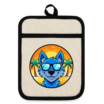 Blaue Spitzenhunderasse Cartoon Sonnenbrille Strand - Topflappen mit Gummirückseite - Leinen/Schwarz  - Vorne