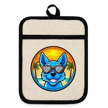 Blue Heeler Hunderasse Cartoon Sonnenbrille Strand - Topflappen mit Gummirückseite - Leinen/Schwarz  - Vorne