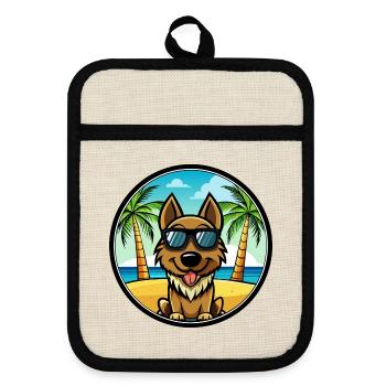 Black Tan Dog Breed Cartoon Sunglasses Beach - Pot holders with rubber back - linen/black  - Front