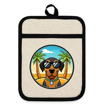 Schwarz Und Tan Coonhound Hunderasse Cartoon Strand - Topflappen mit Gummirückseite - Leinen/Schwarz  - Vorne