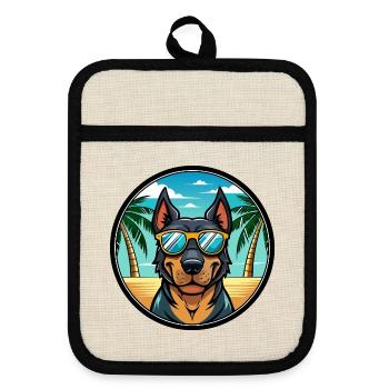 Beauceron Hunderasse Cartoon Sonnenbrille Strand - Topflappen mit Gummirückseite - Leinen/Schwarz  - Vorne