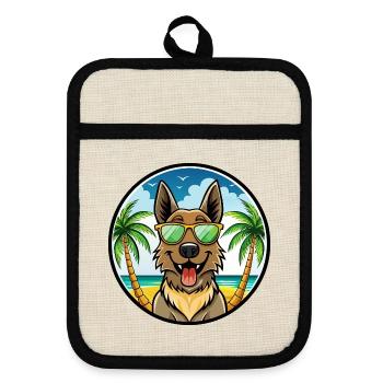 Belgian Shepherd Dog Breed Cartoon Sunglass Beach - Pot holders with rubber back - linen/black  - Front