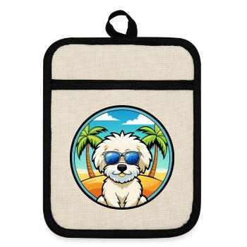 Bichon Frise Dog Breed Cartoon Sunglasses Beach - Pot holders with rubber back - linen/black  - Front