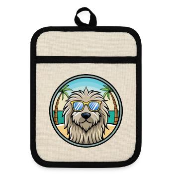 Bergamasco Dog Breed Cartoon Sunglasses Beach - Pot holders with rubber back - linen/black  - Front