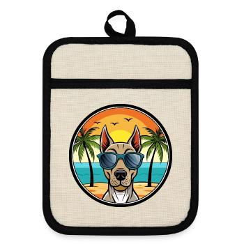 Belgian Pointer Dog Breed Cartoon Sunglasses Beach - Pot holders with rubber back - linen/black  - Front
