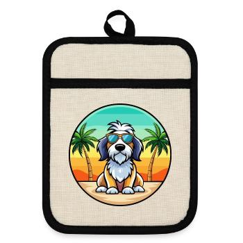 Basset Griffon Vendéen Hunderasse Cartoon Beach - Topflappen mit Gummirückseite - Leinen/Schwarz  - Vorne