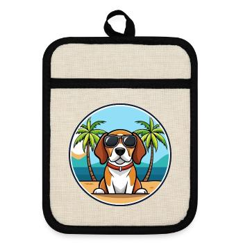 Beagle Hunderasse Cartoon Sonnenbrille Strand - Topflappen mit Gummirückseite - Leinen/Schwarz  - Vorne