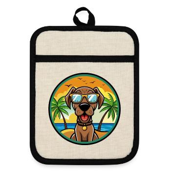 Bayerischer Berghund Hunderasse Cartoon Beach - Topflappen mit Gummirückseite - Leinen/Schwarz  - Vorne