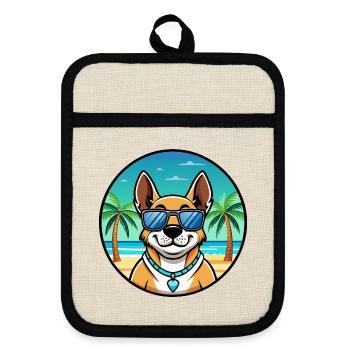 Australian Cattle Dog Rasse Cartoon Sonnenbrille Strand - Topflappen mit Gummirückseite - Leinen/Schwarz  - Vorne