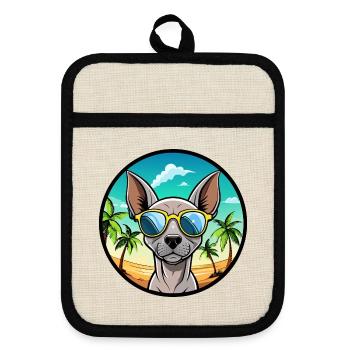 Amerikanischer haarloser Terrier Hunderasse Cartoon Beach - Topflappen mit Gummirückseite - Leinen/Schwarz  - Vorne