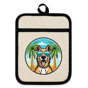 Anatolian Shepherd Dog Breed Cartoon Sunglasses - Pot holders with rubber back - linen/black  - Front