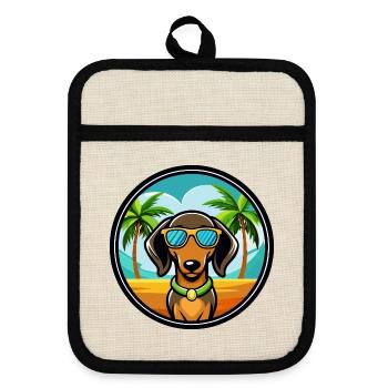 Alpine Dachsbracke Hunderasse Cartoon Sonnenbrille - Topflappen mit Gummirückseite - Leinen/Schwarz  - Vorne