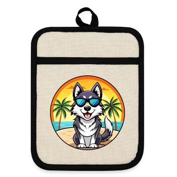 Alaskan Malamute Hunderasse Cartoon Sonnenbrille Strand - Topflappen mit Gummirückseite - Leinen/Schwarz  - Vorne