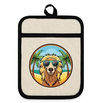 Afghanischer Kuchi Hund Rasse Cartoon Sonnenbrille Strand - Topflappen mit Gummirückseite - Leinen/Schwarz  - Vorne