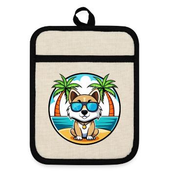 Akbash Dog Breed Cartoon Sunglasses Beach - Pot holders with rubber back - linen/black  - Front