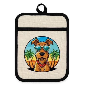Airedale Terrier Hunderasse Cartoon Sonnenbrille Strand - Topflappen mit Gummirückseite - Leinen/Schwarz  - Vorne