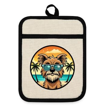 Affenpinscher Dog Breed Cartoon Sunglasses Beach - Pot holders with rubber back - linen/black  - Front