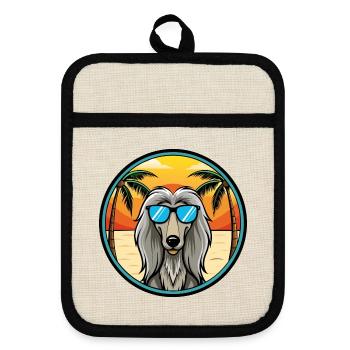Afghanischer Windhund Hunderasse Cartoon Sonnenbrille Strand - Topflappen mit Gummirückseite - Leinen/Schwarz  - Vorne