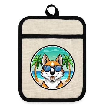 Siberian Laika Dog Breed Cartoon Sunglasses Beach - Pot holders with rubber back - linen/black  - Front