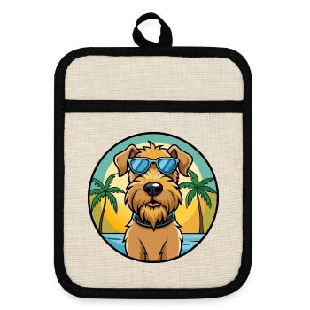 Weich beschichtete Wheaten Terrier Hunderasse Karikatur - Topflappen mit Gummirückseite - Leinen/Schwarz  - Vorne