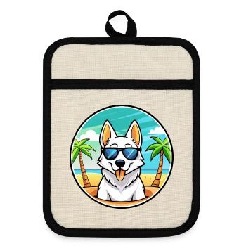 White Shepherd Dog Breed Cartoon Sunglasses Beach - Pot holders with rubber back - linen/black  - Front